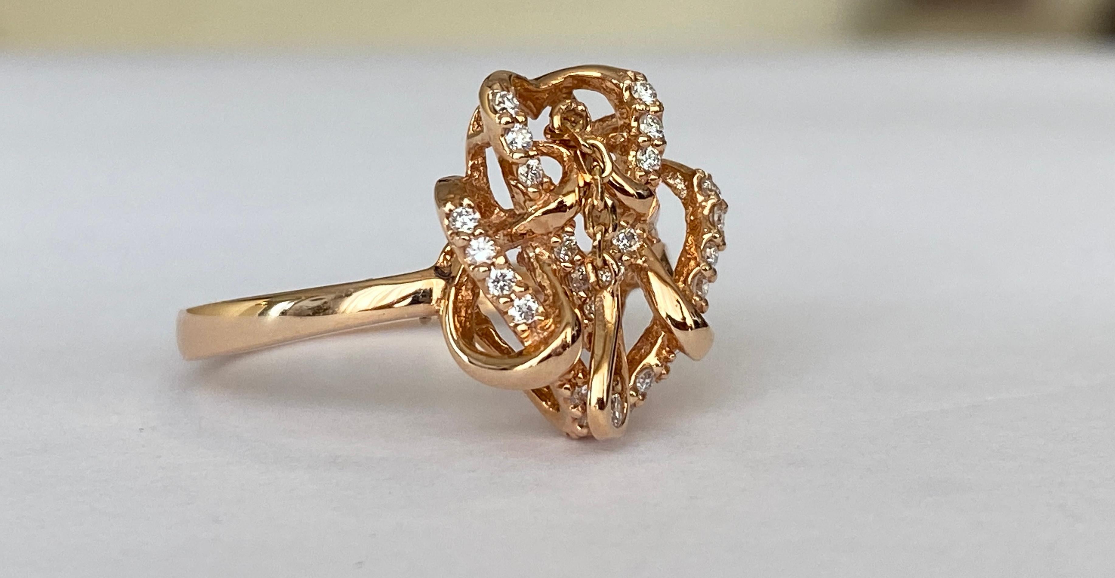 Rose Cut 18 Karat Rose Gold Cocktail Ring with Diamonds For Sale