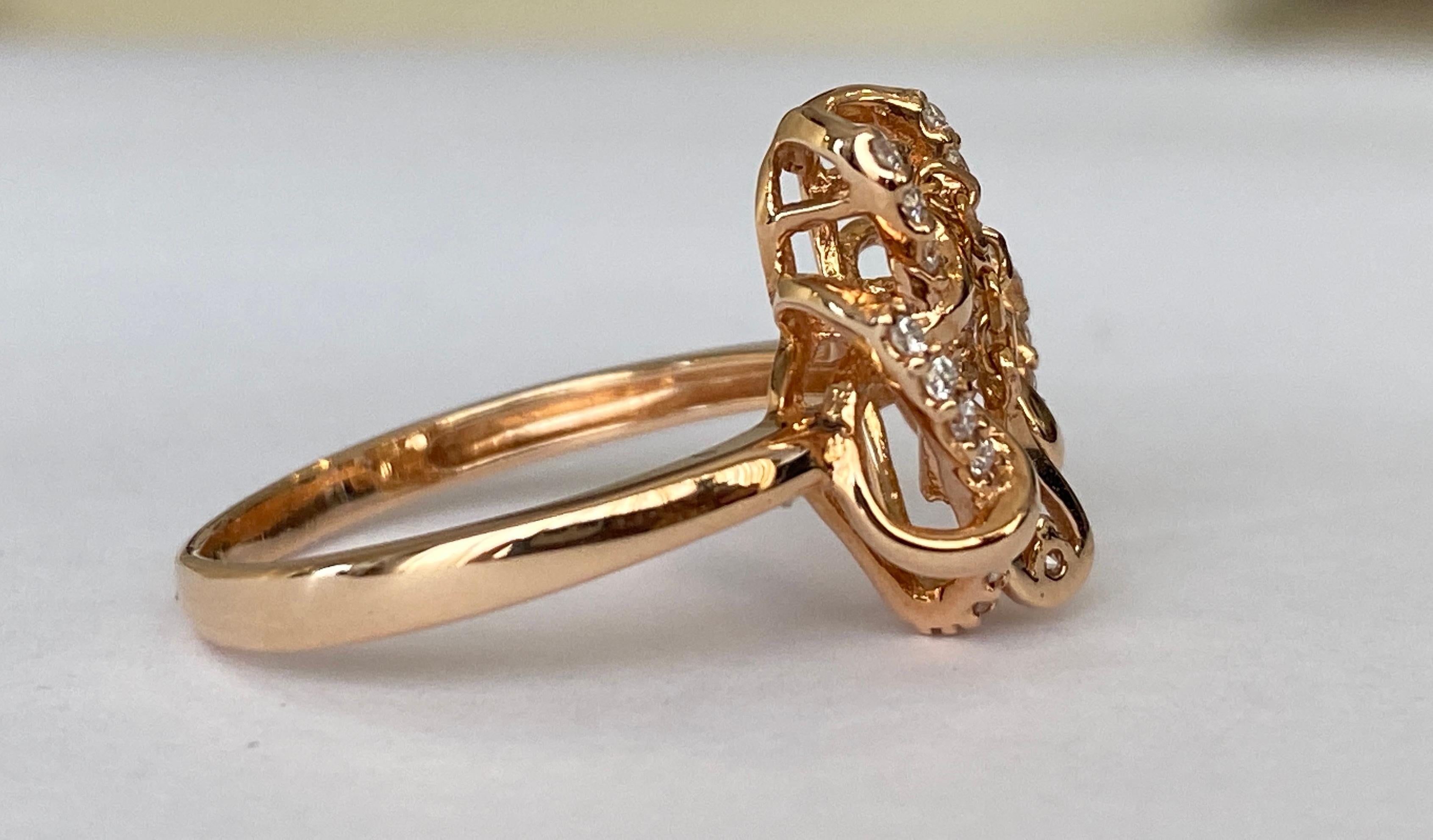 18 Karat Rose Gold Cocktail Ring with Diamonds For Sale 1