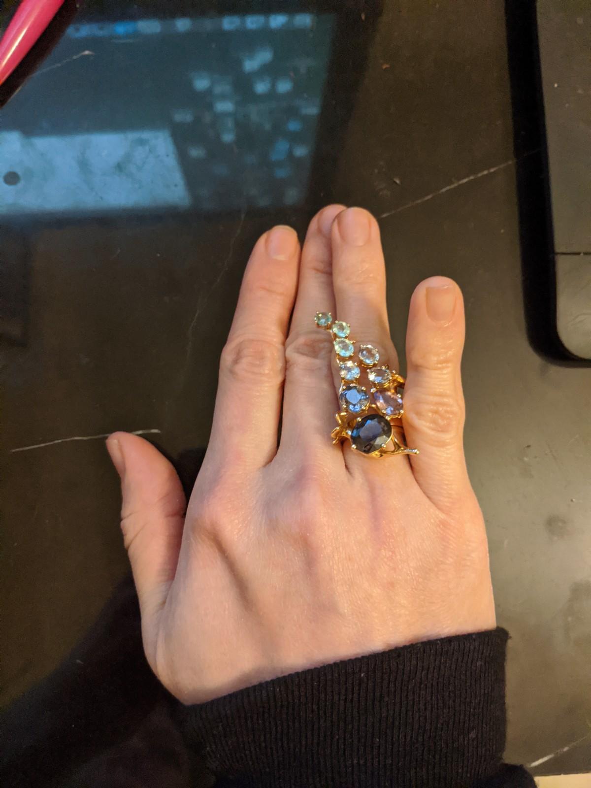 Eighteen Karat Rose Gold Cocktail Ring with Pink Sapphire and Malaya Garnets For Sale 11