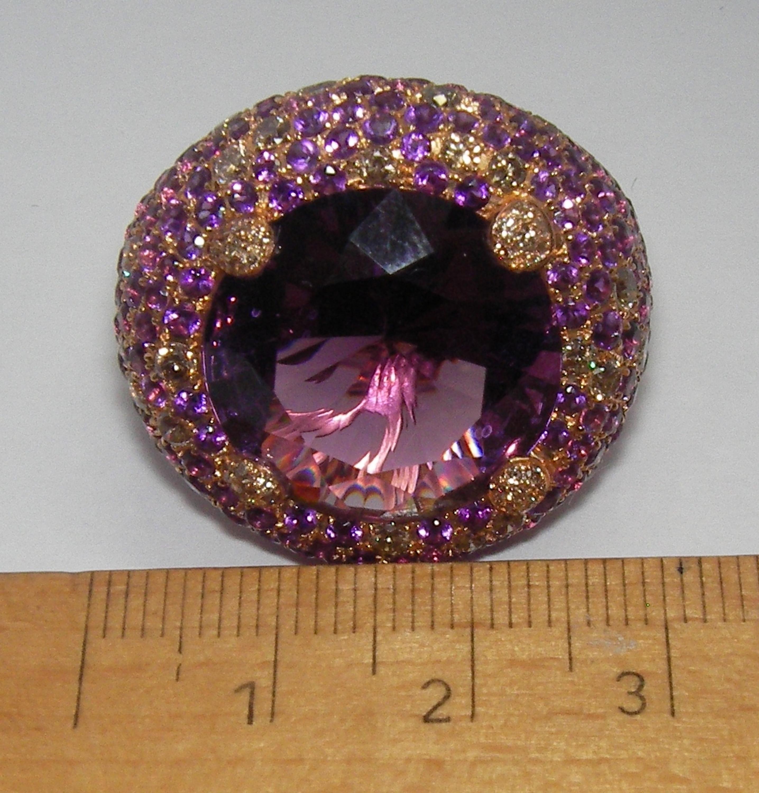 18 Karat Rose Gold Cognac Diamond and Amethyst Ring 1