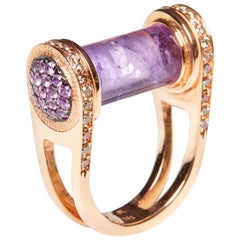 18 Karat Rose Gold Cognac Diamond and Amethyst Ring