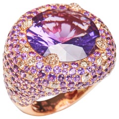 18 Karat Rose Gold Cognac Diamond and Amethyst Ring