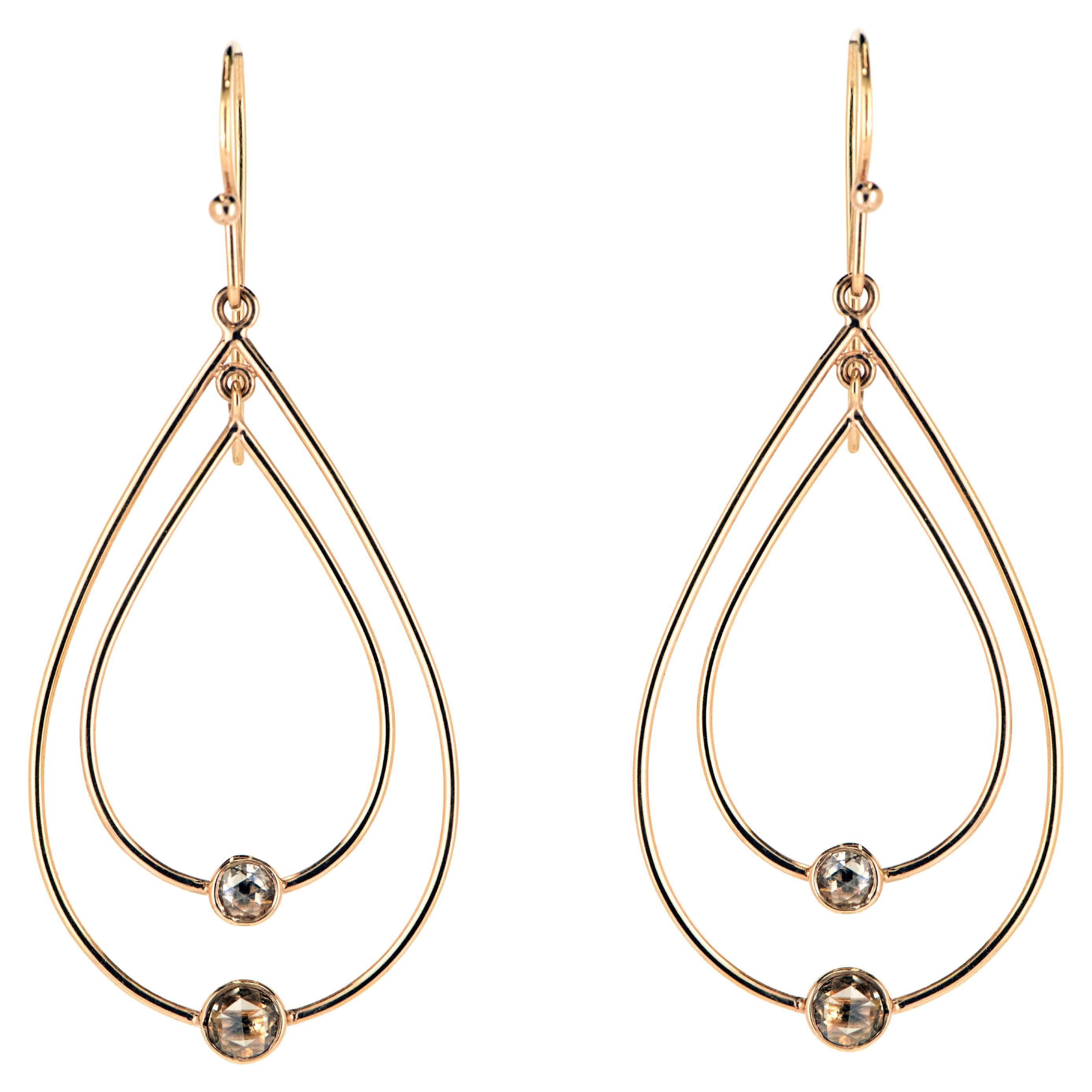 18 Karat Rose Gold Cognac Diamond Earrings For Sale