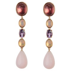 18 Karat Rose Gold  Color Stones Dangle Earrings