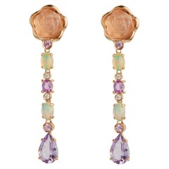 18 Karat Rose Gold Color Stones Dangle Earrings 18 Karat Rose Gold Color Stones Dangle Earrings