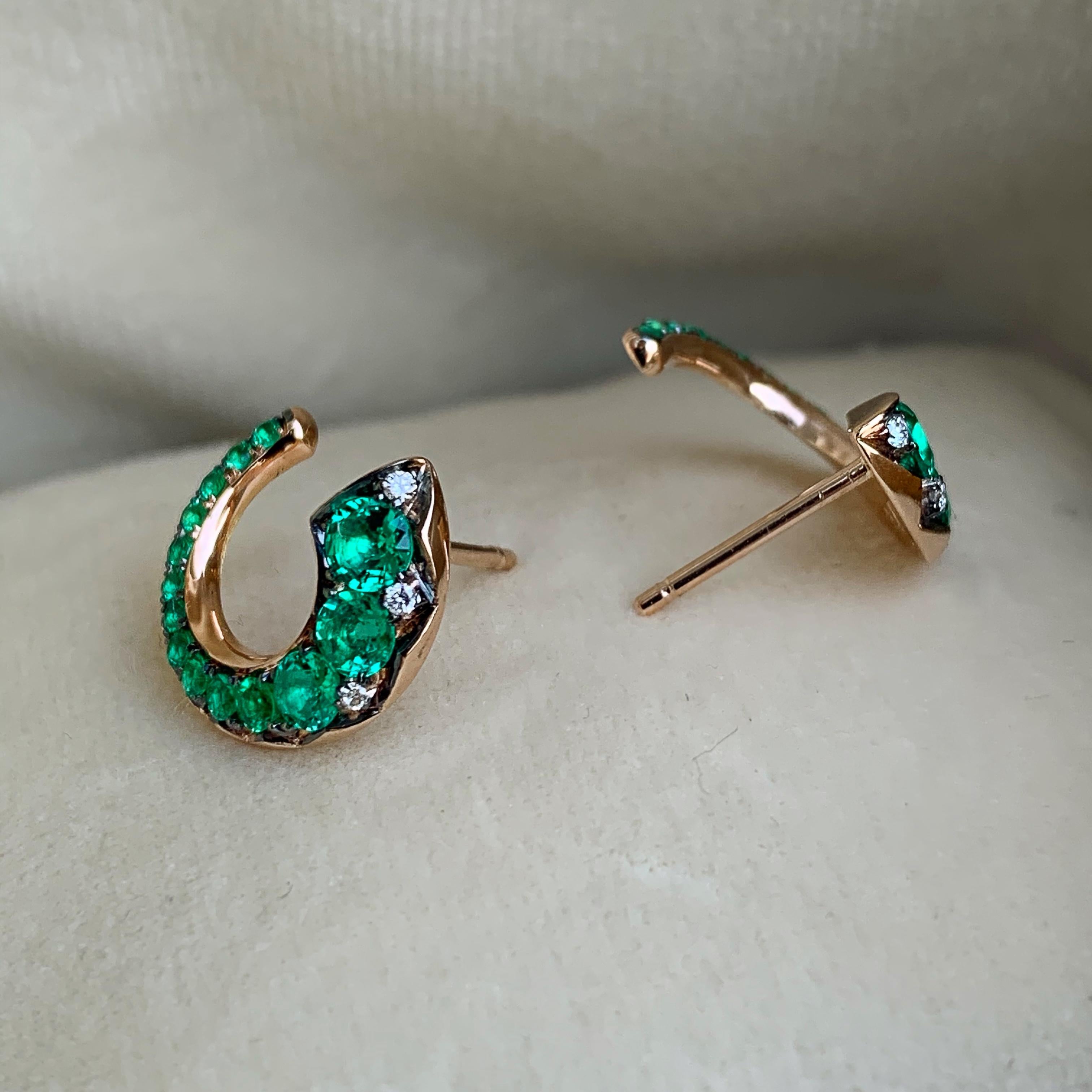 18 Karat Rose Gold Columbian Emerald Pave Flat Hoop Earrings 4