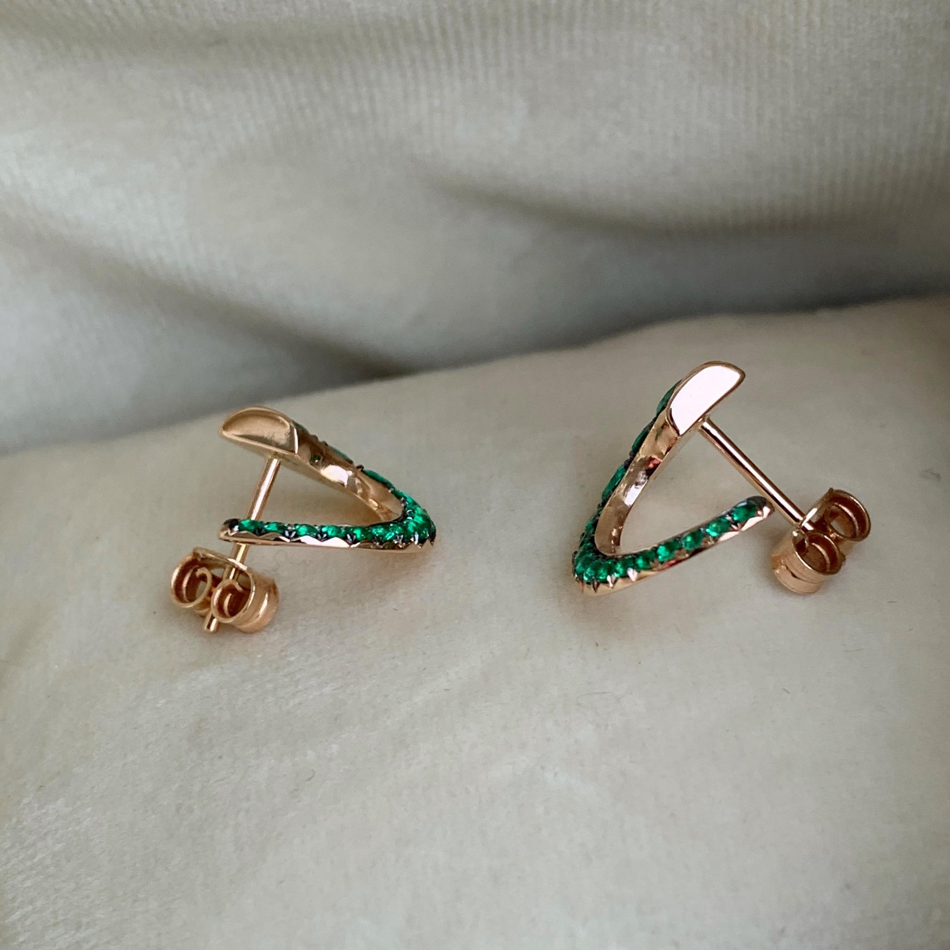 18 Karat Rose Gold Columbian Emerald Pave Flat Hoop Earrings 5