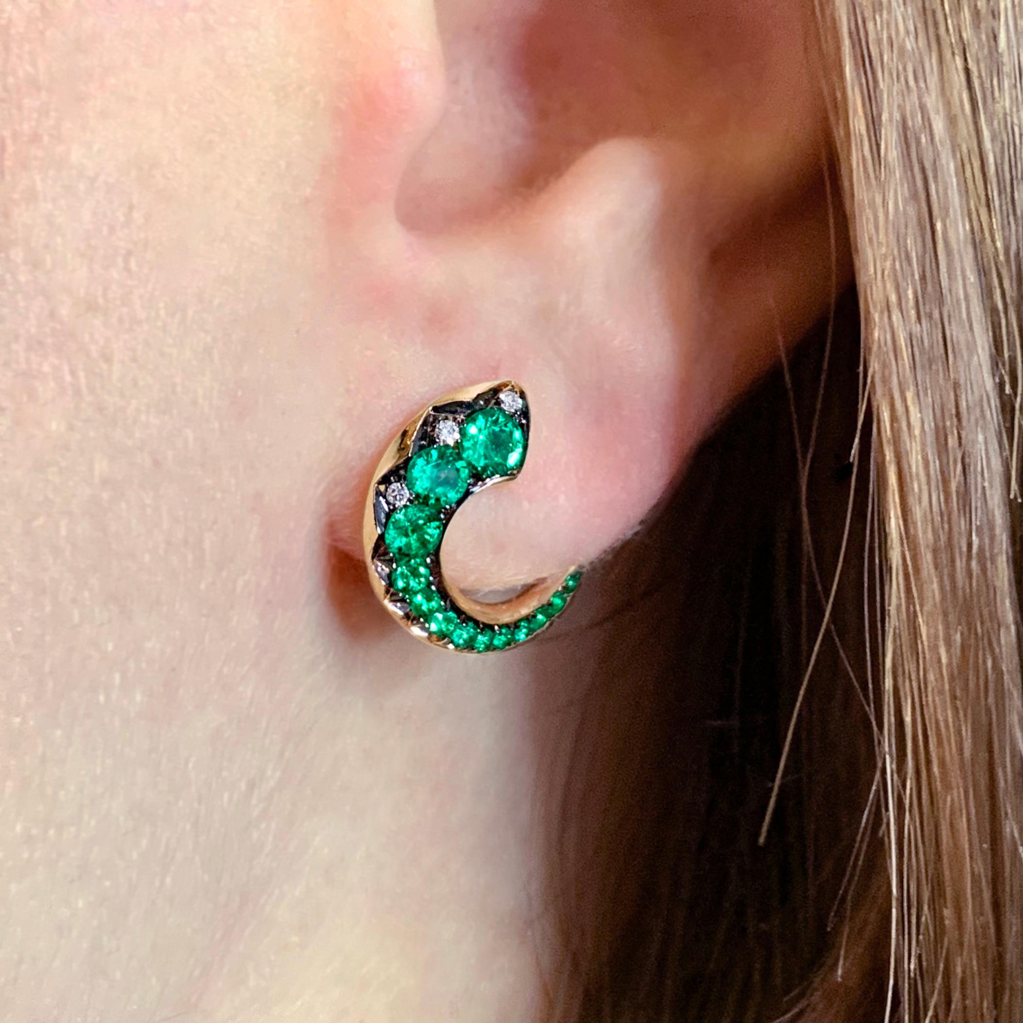 18 Karat Rose Gold Columbian Emerald Pave Flat Hoop Earrings 6