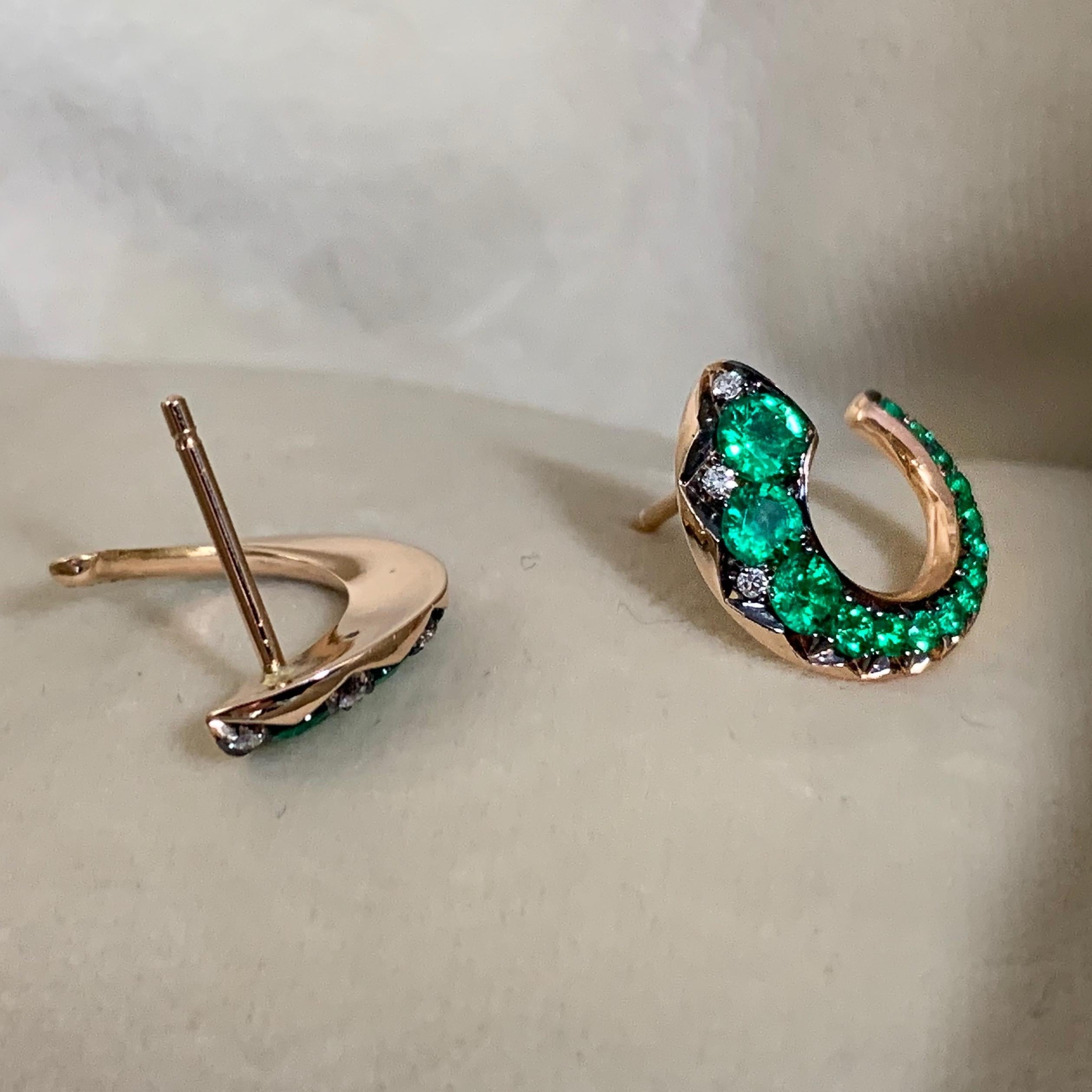Women's 18 Karat Rose Gold Columbian Emerald Pave Flat Hoop Earrings