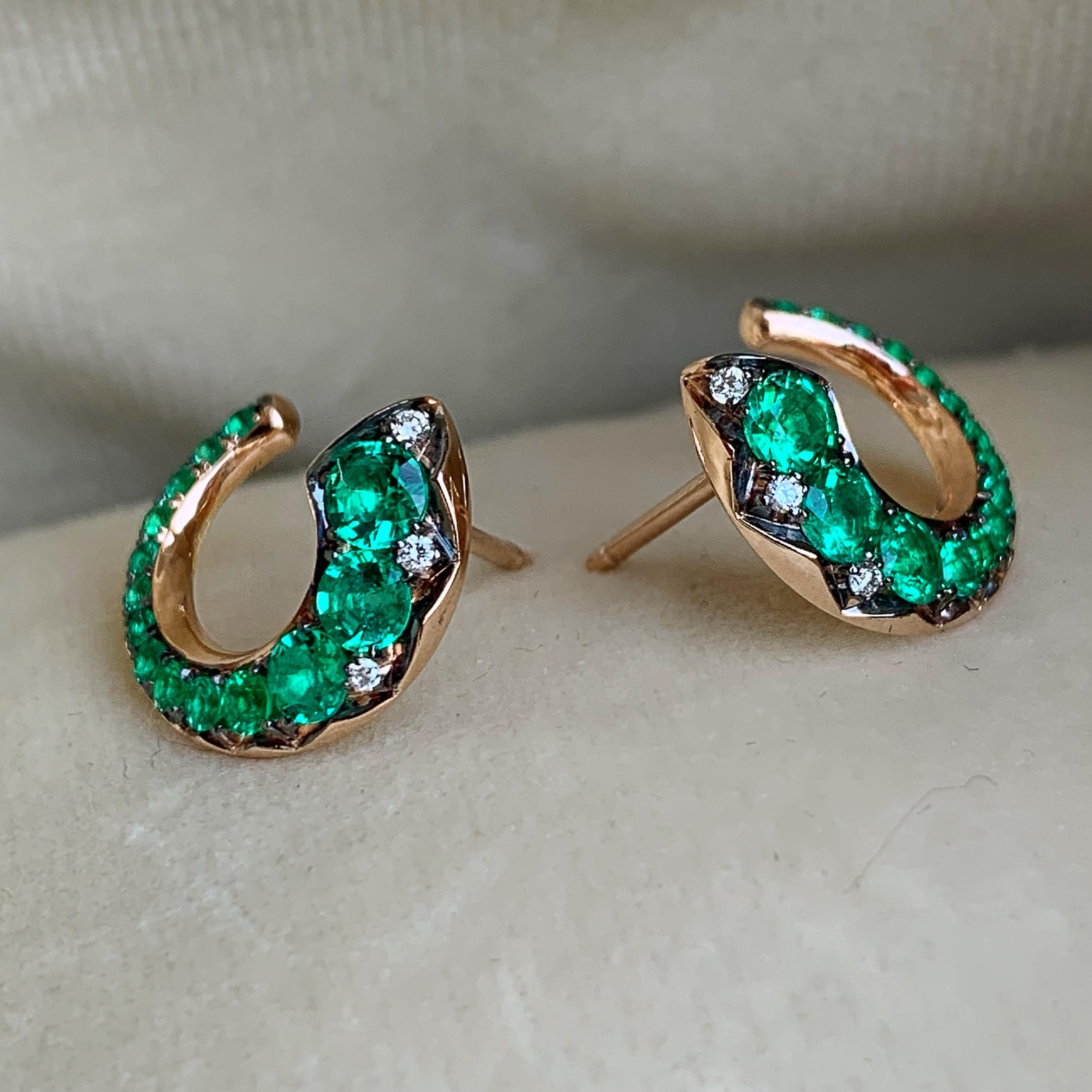 18 Karat Rose Gold Columbian Emerald Pave Flat Hoop Earrings 1