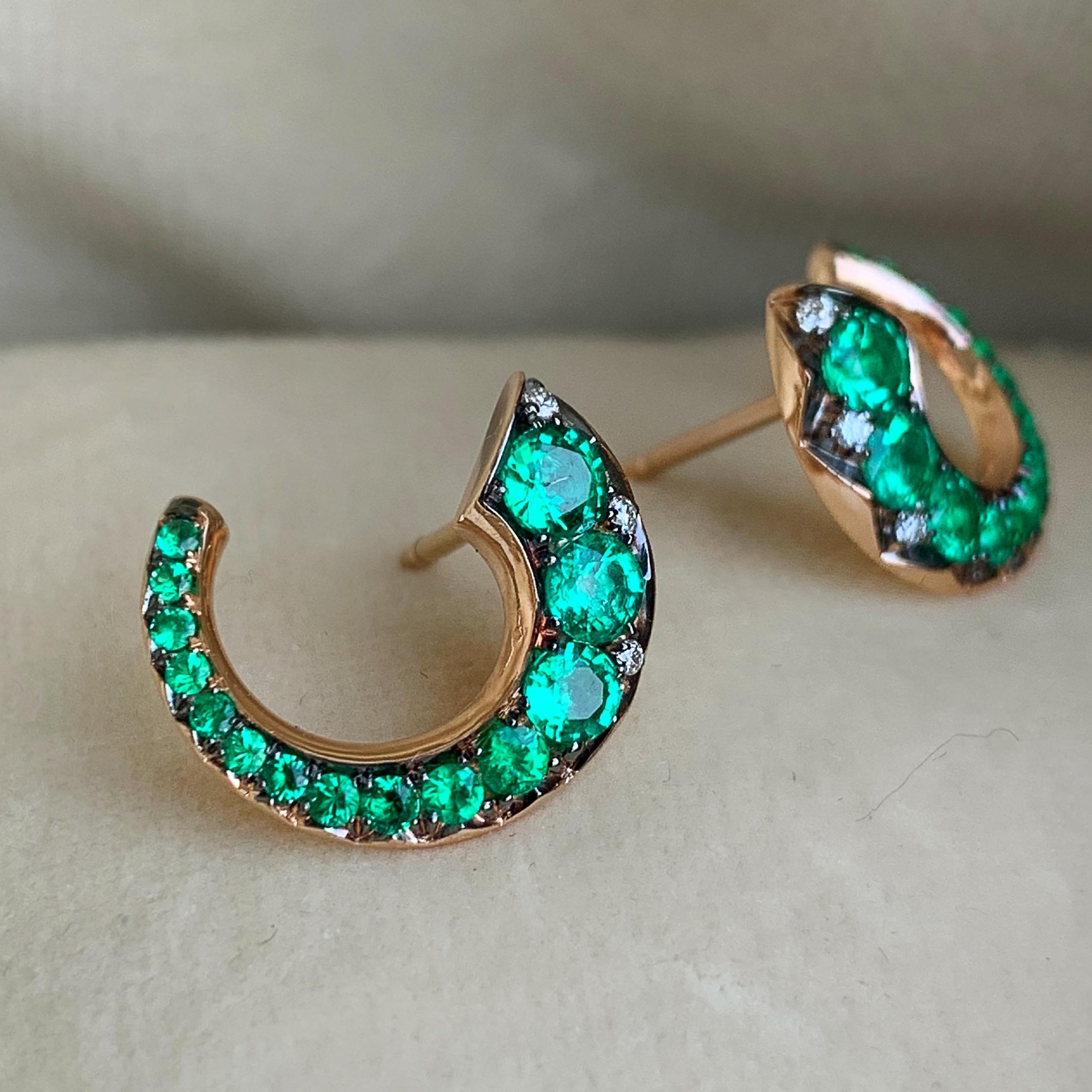 18 Karat Rose Gold Columbian Emerald Pave Flat Hoop Earrings 2