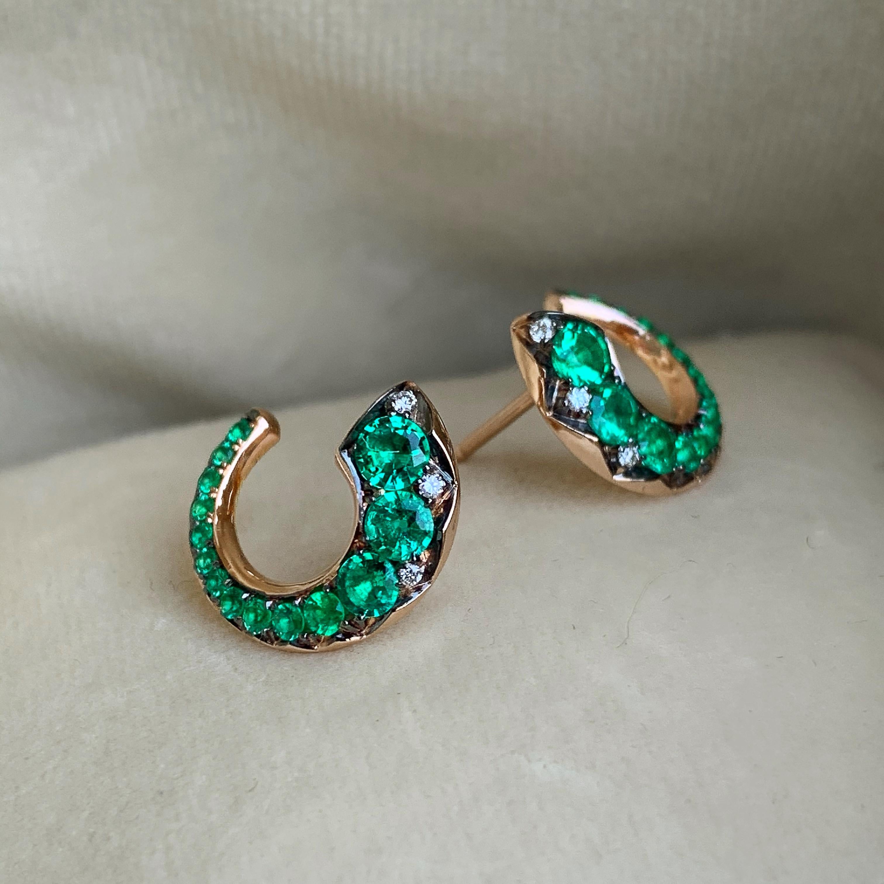 18 Karat Rose Gold Columbian Emerald Pave Flat Hoop Earrings 3