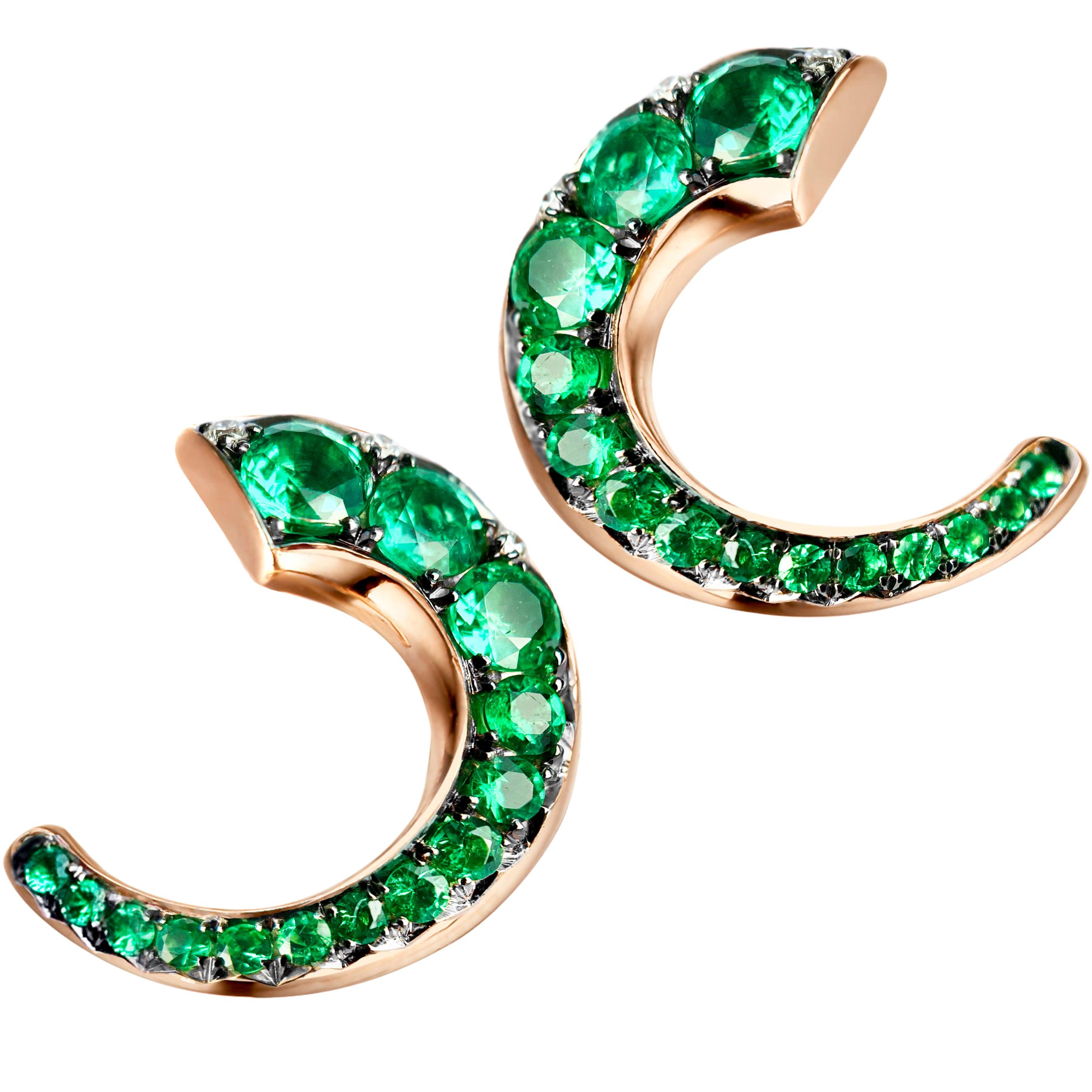 18 Karat Rose Gold Columbian Emerald Pave Flat Hoop Earrings
