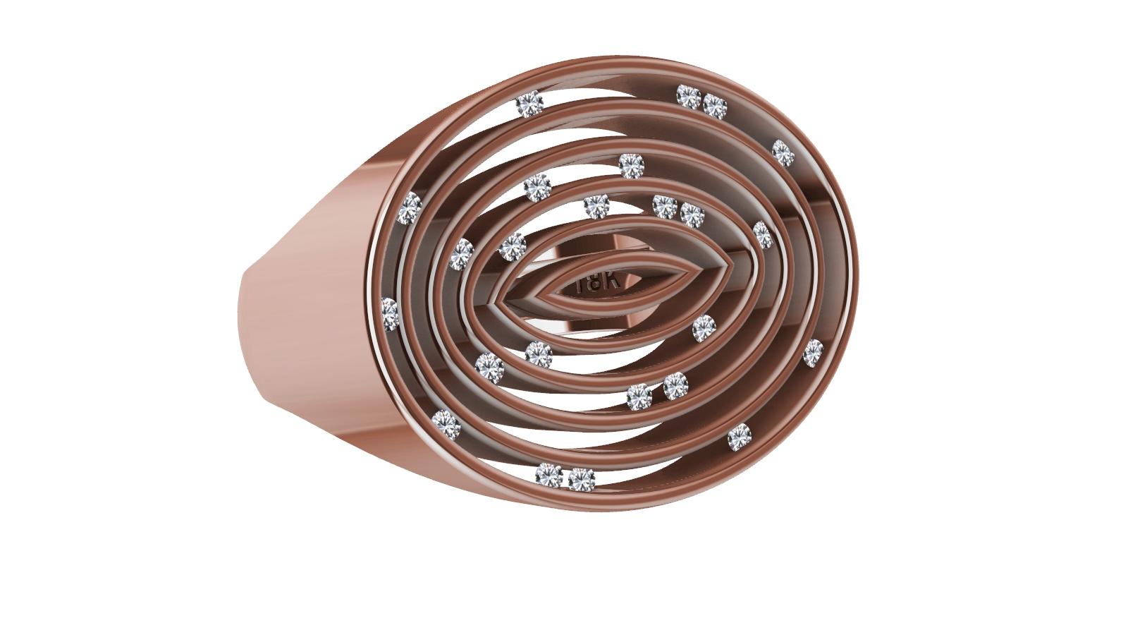 18 Karat Roségold Ovaler Skulpturenring mit konkaven Diamanten () 3