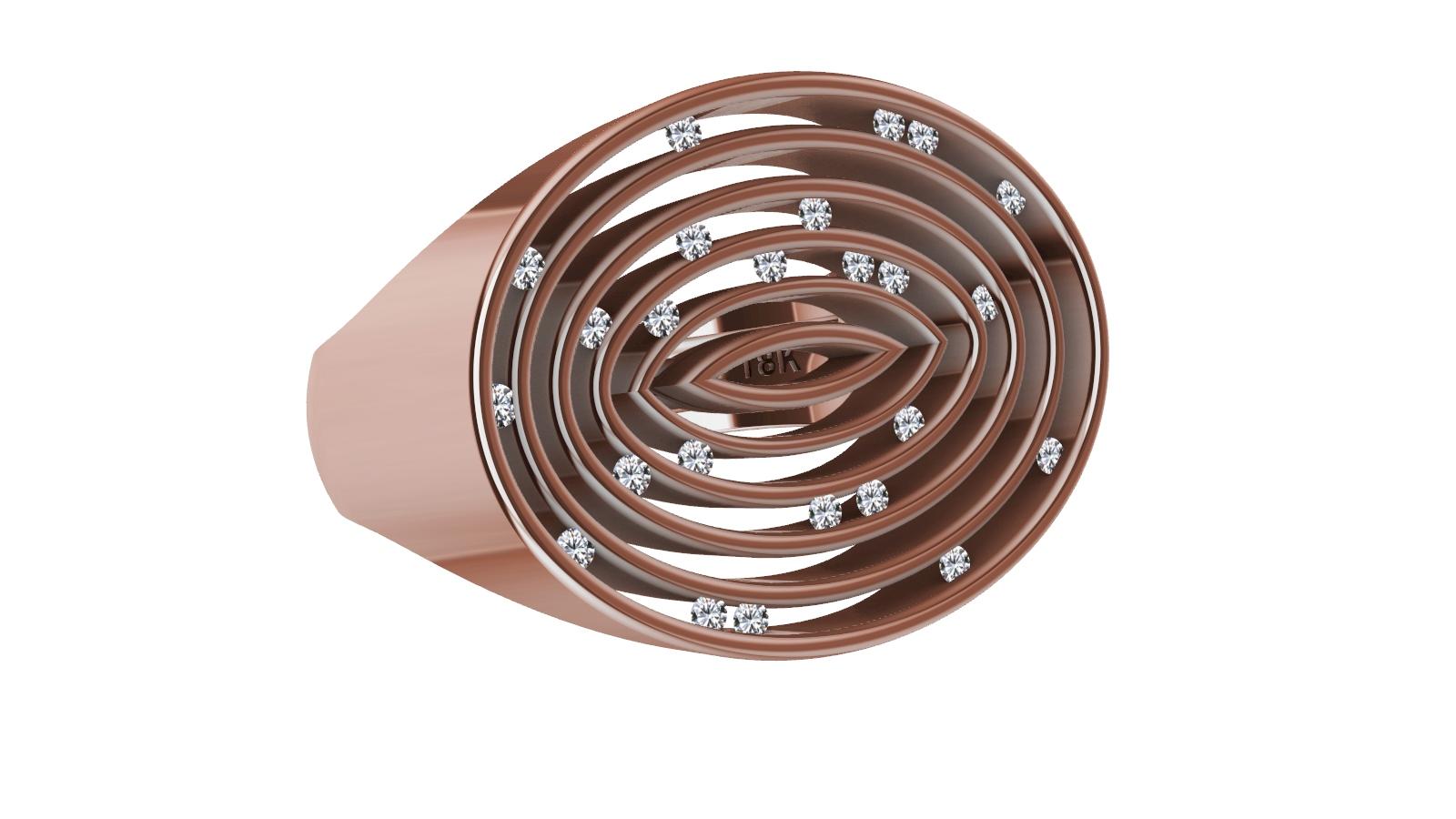 En vente :  Bague sculpture ovale en or rose 18 carats avec diamants concaves 3