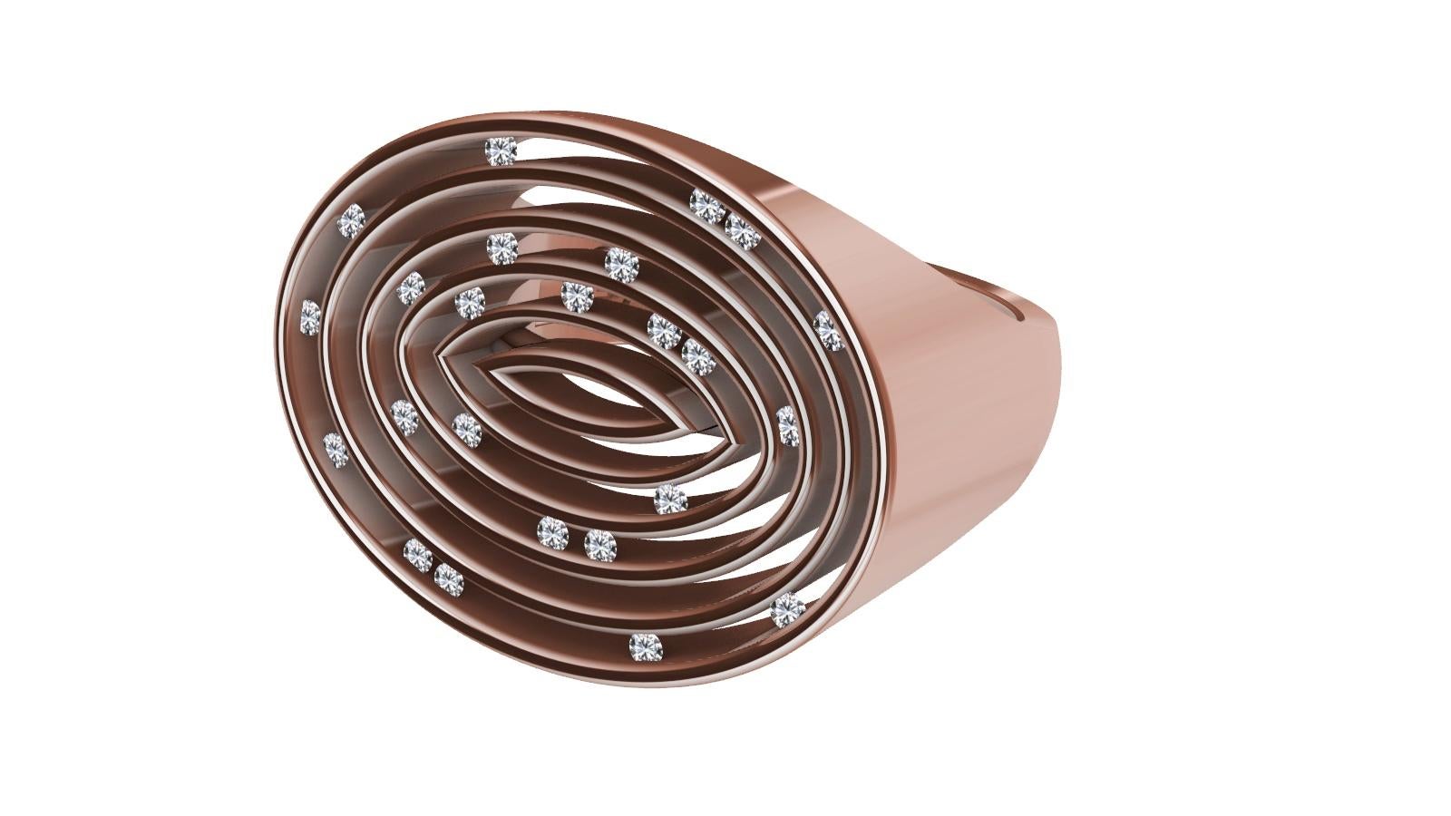 For Sale:  18 Karat Rose Gold Concave Diamonds Oval Sculpture Ring 8