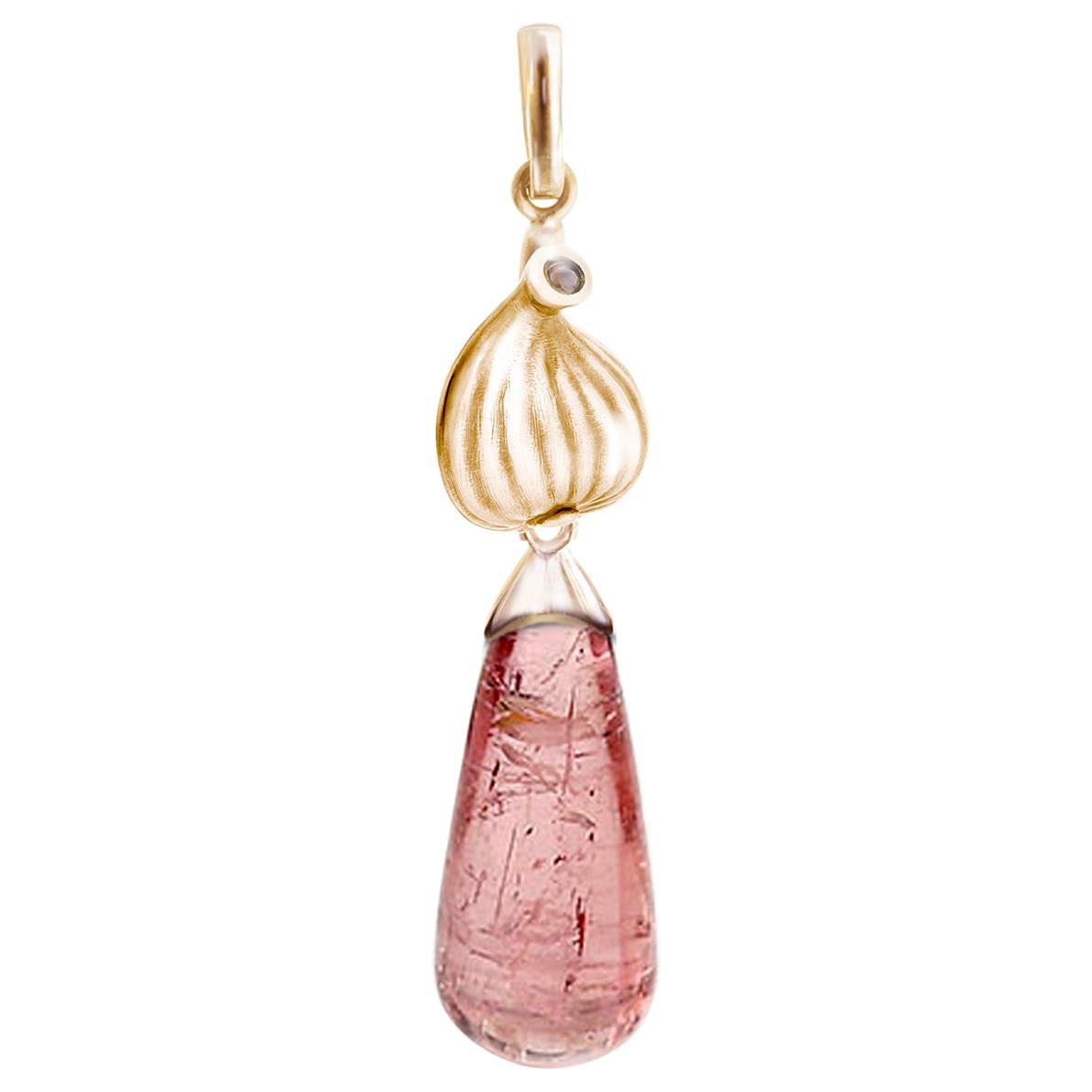 Broche contemporaine Fig Garden en or rose avec tourmaline et diamants en vente