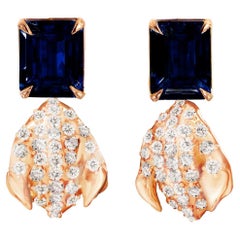 Rose Gold Contemporary Clip-On Earrings with Sapphires and Sixty Two Diamonds