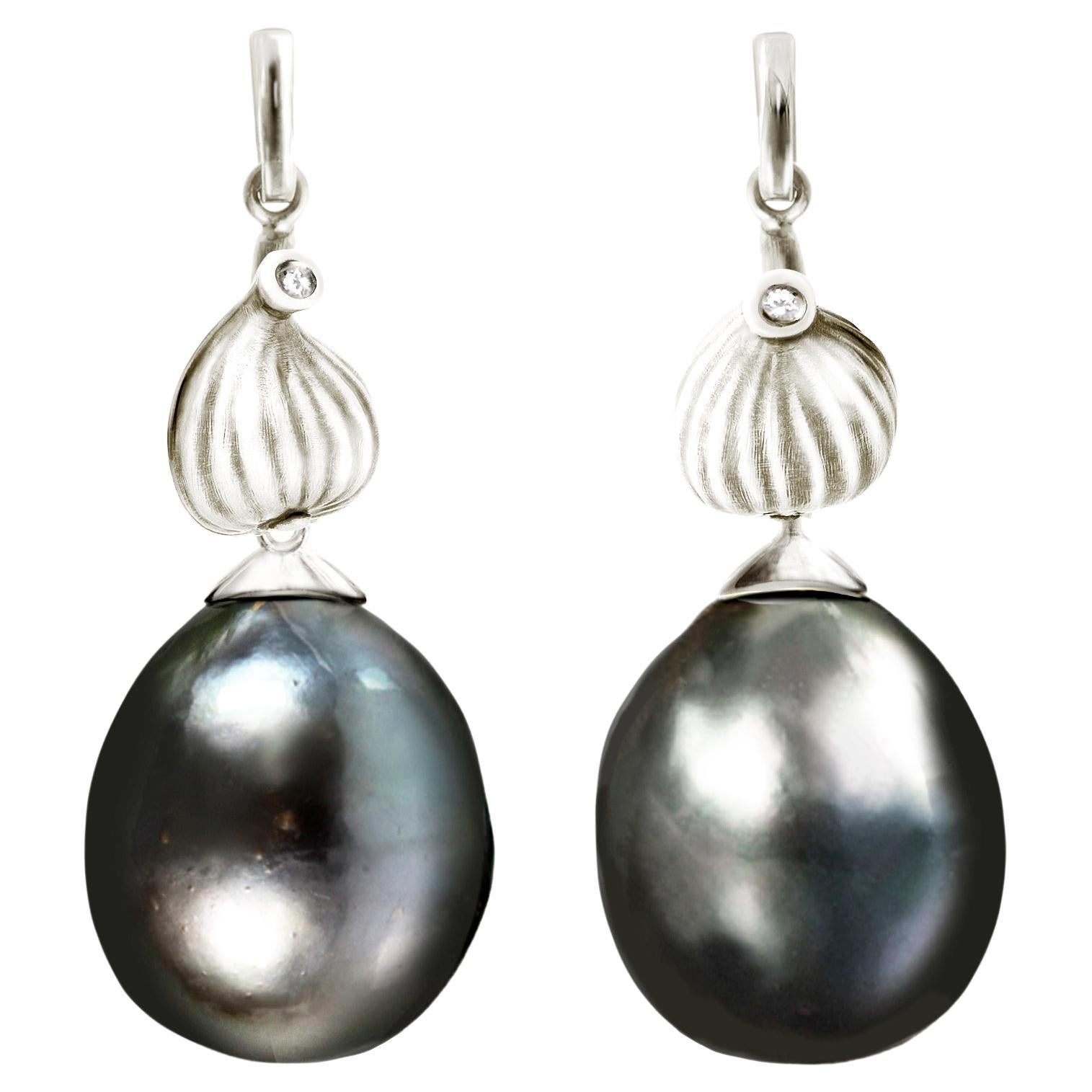 Detachable Pearls Eighteen Karat White Gold Contemporary Earrings with Diamonds For Sale