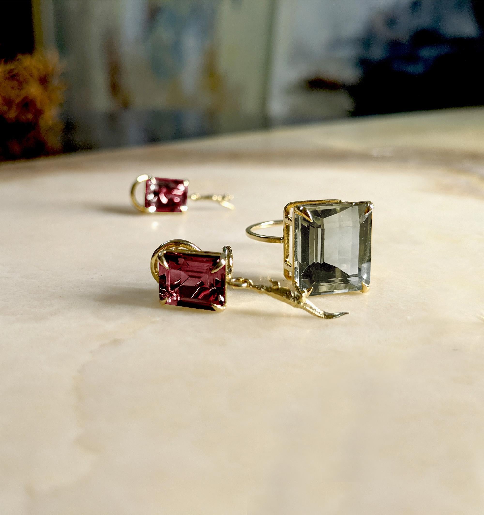Eighteen Karat Rose Gold Contemporary Earrings with Rhodolite Garnets For Sale 2