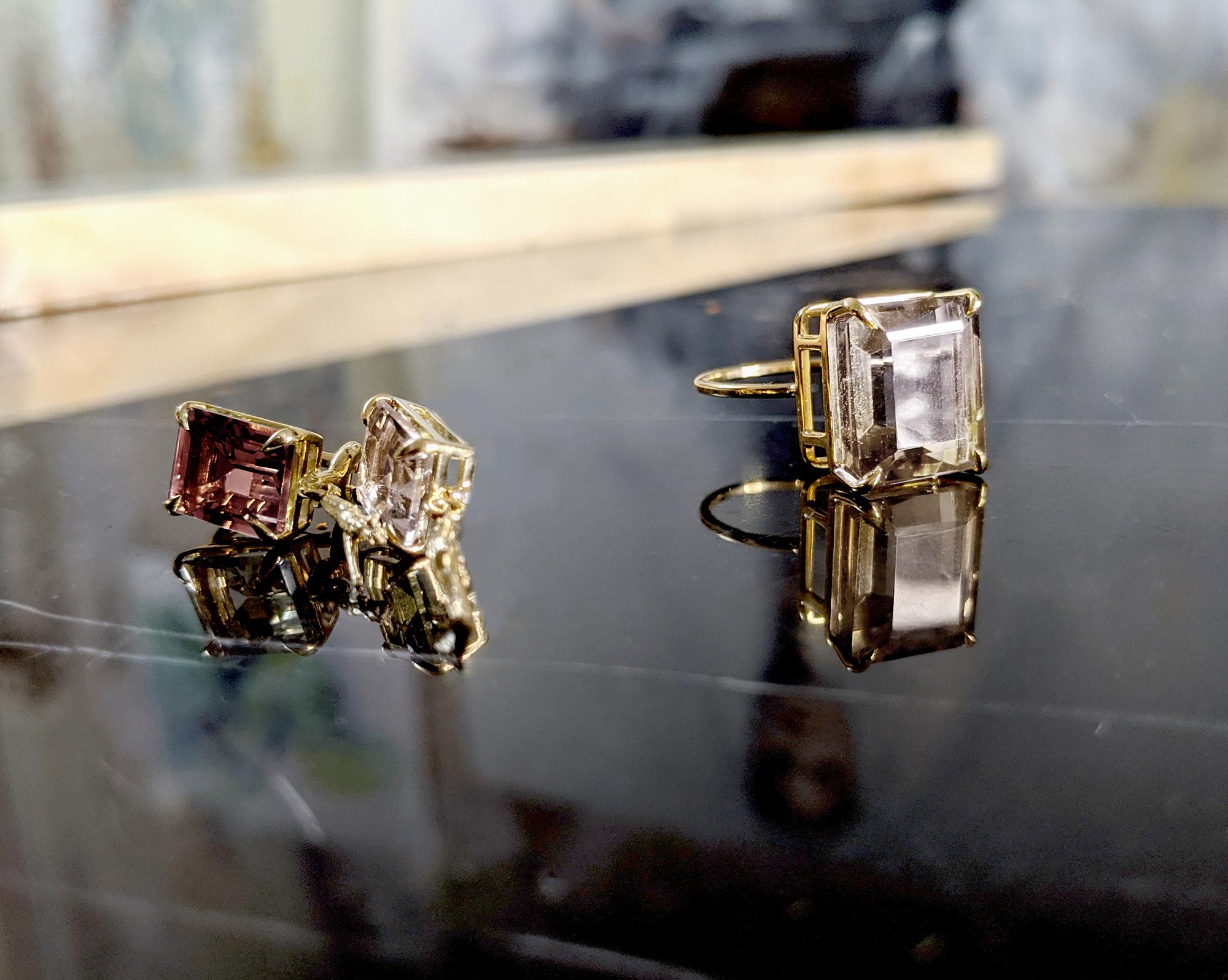 Boucles d'oreilles contemporaines en or rose dix-huit carats avec grenats rhodolite en vente 3