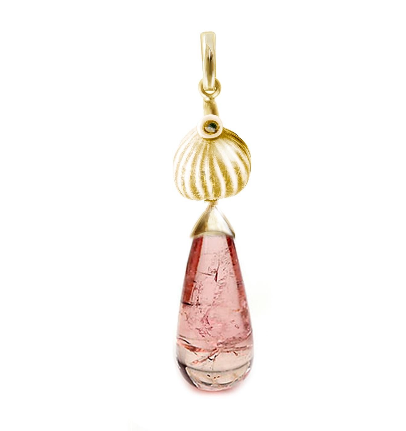 Boucles d'oreilles contemporaines en or rose dix-huit carats avec tourmalines roses en forme de jardin de figues en vente 7