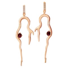 18 Karat Rose Gold Contemporary Earrings with Sapphire and Diamonds