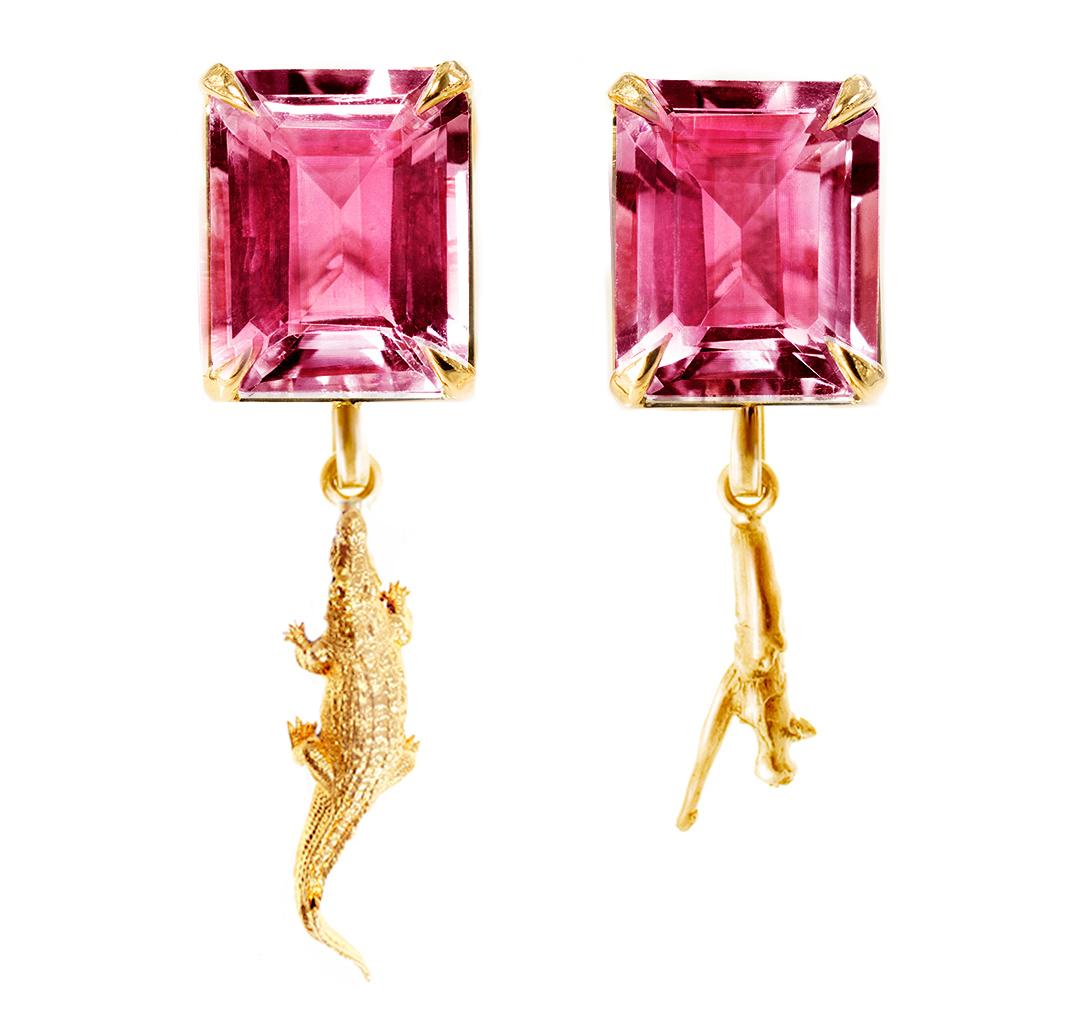 Eighteen Karat Rose Gold Contemporary Earrings with Pink Tourmalines For Sale 8