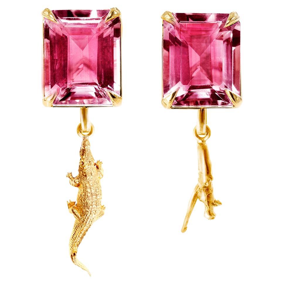 Boucles d'oreilles contemporaines en or rose 18 carats avec tourmalines roses