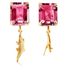 18 Karat Rose Gold Contemporary Earrings with Vivid Tourmalines