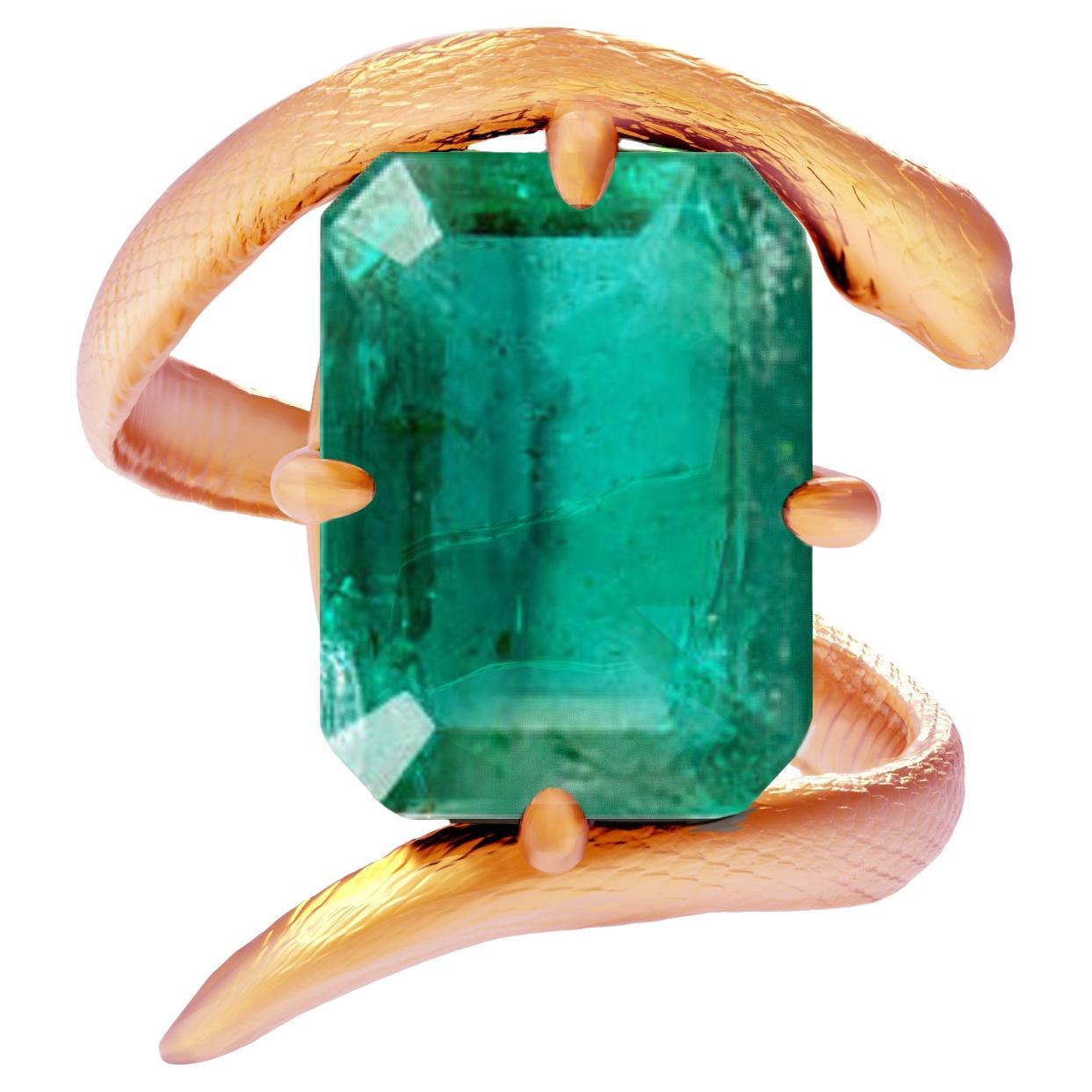 Rose Gold Contemporary Fashion Ring with Three Carats Natural Emerald