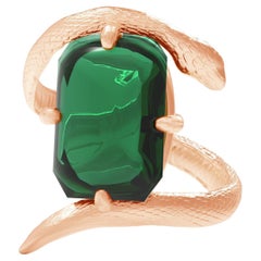 Bague de fiançailles contemporaine en or rose 18 carats avec tourmaline verte