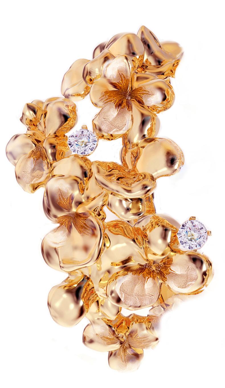Zeitgenössische Hortensien-Ohrclips aus 18 Karat Roségold mit runden Diamanten im Angebot 2