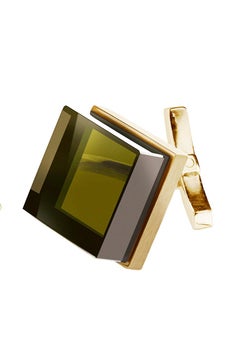 Eighteen Karat Rose Gold Contemporary Architectural Cufflinks with Quartz
