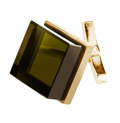 14 Karat Rose Gold Contemporary Ink Cufflinks by Artist with Smoky Quartz