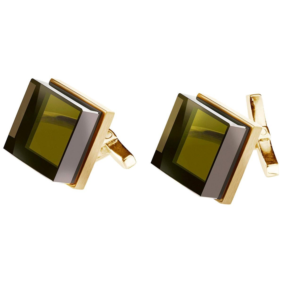 Rose Gold Contemporary Ink Cufflinks by Artist with Smoky Quartz For Sale