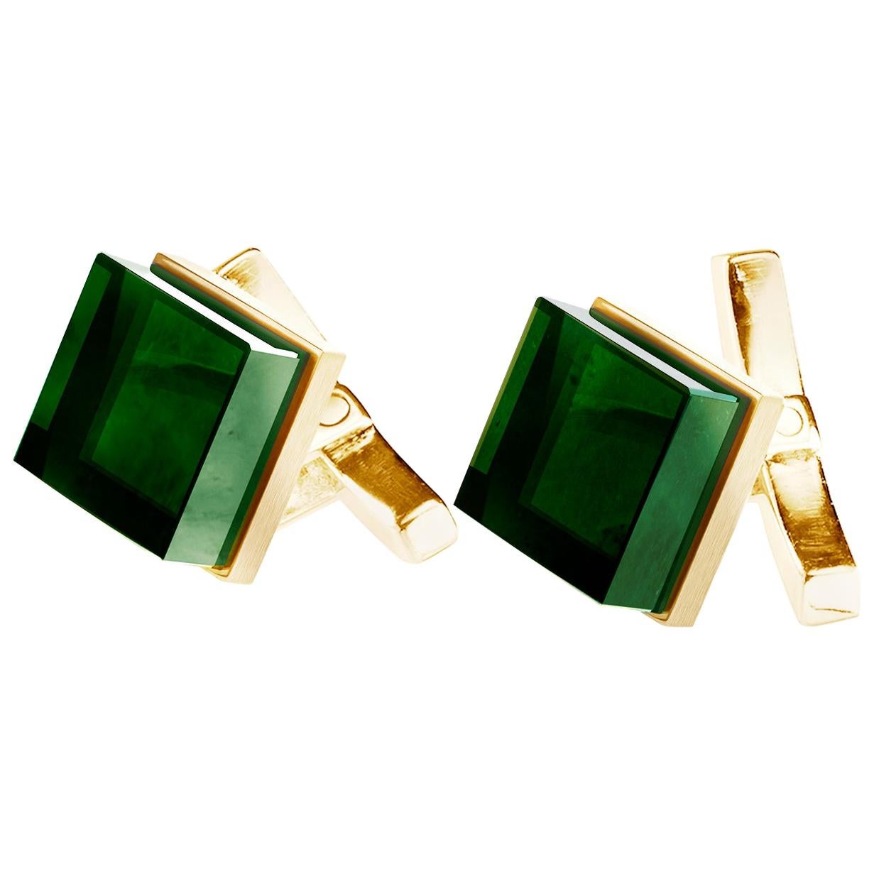 Eighteen Karat Rose Gold Contemporary Ink Cufflinks by the Artist with Emeralds For Sale
