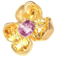 Rose Gold Contemporary Magnolia Brooch with Cushion Lavender Spinel