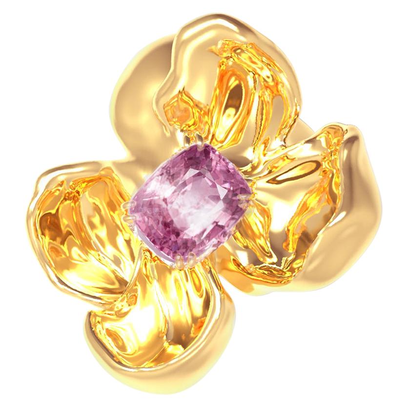 18 Karat Rose Gold Contemporary Brooch with Cushion Lavender Pink Spinel For Sale