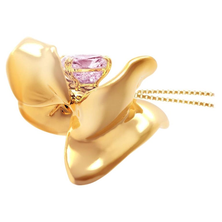 Rose Gold Contemporary Magnolia Pendant Necklace with Berry Pink