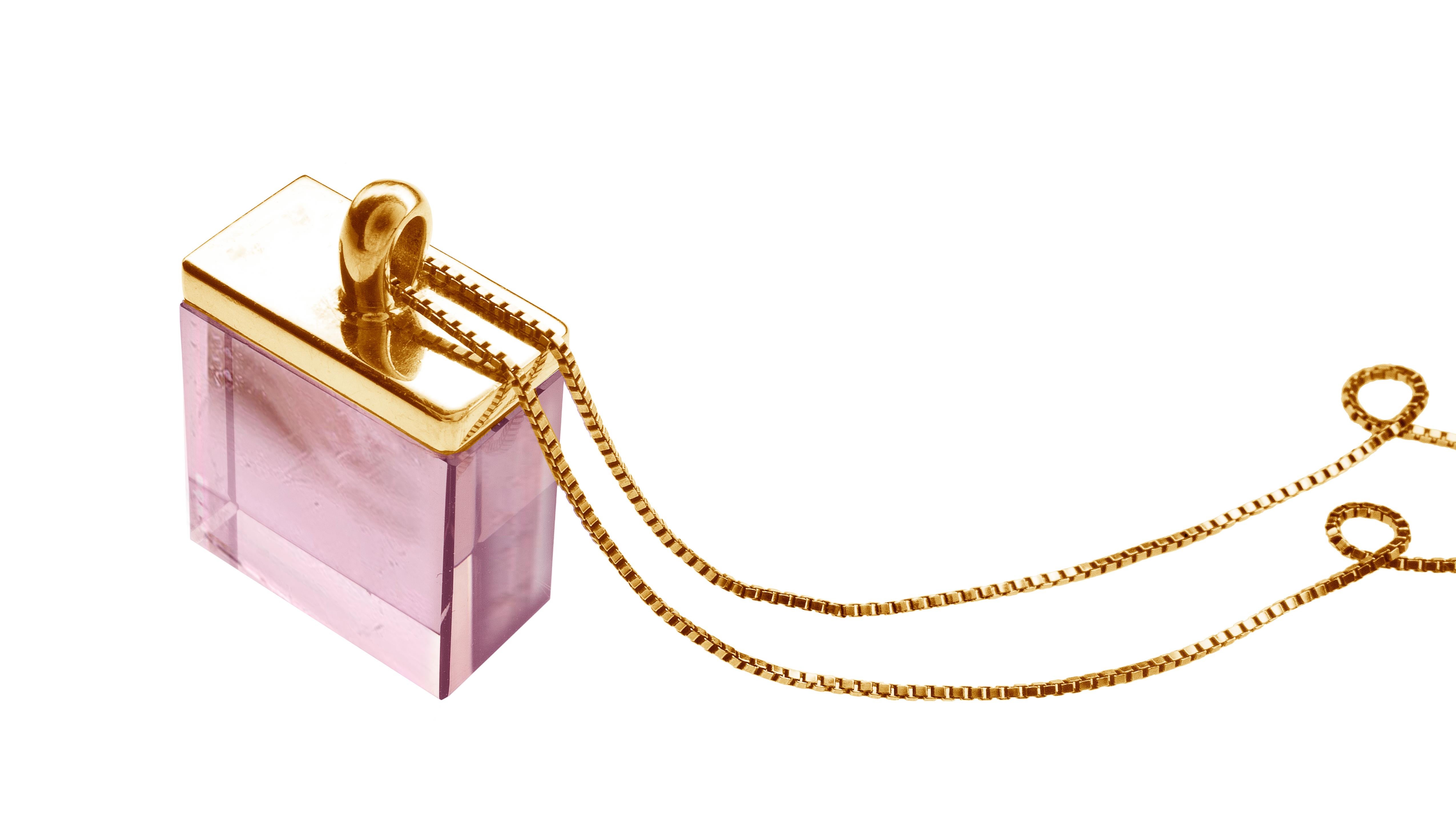 Rose Gold Contemporary Pendant Necklace with Natural Pink Tourmaline For Sale 3