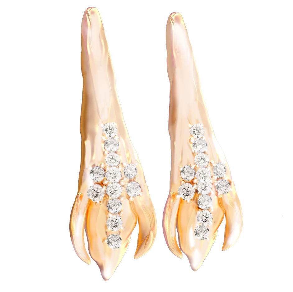 18 Karat Rose Gold Contemporary Peony Petal Stud Earrings with 24 Diamonds For Sale 6