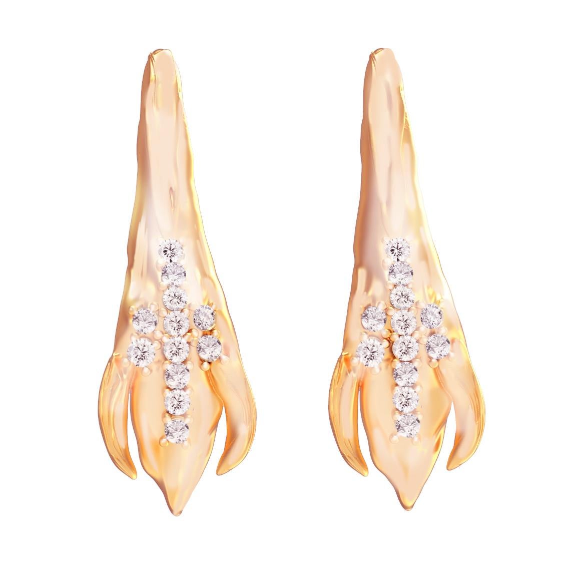 18 Karat Rose Gold Contemporary Peony Petal Stud Earrings with 24 Diamonds For Sale 7