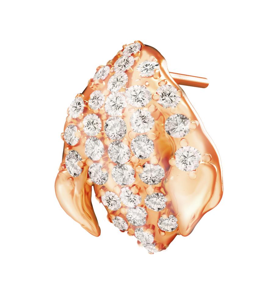 Women's or Men's Sixty Diamonds Eighteen Karat Rose Gold Contemporary Peony Petal Earrings For Sale