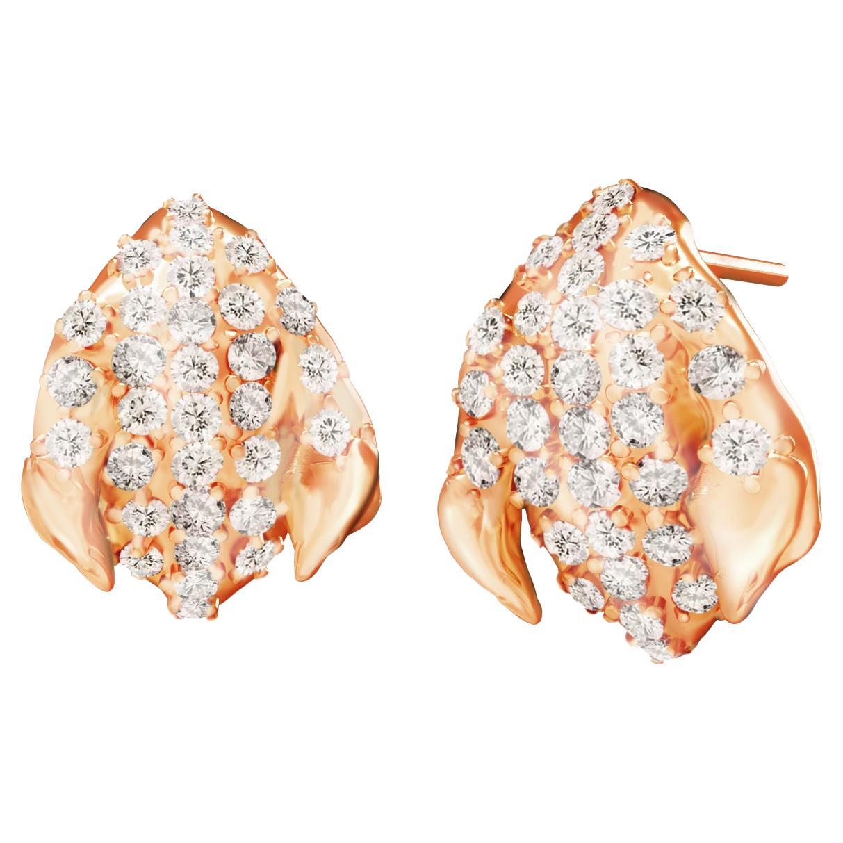 Sixty Diamonds Eighteen Karat Rose Gold Contemporary Peony Petal Earrings For Sale