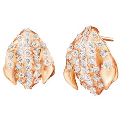 18 Karat Rose Gold Contemporary Peony Petal Earrings with 62 Diamonds