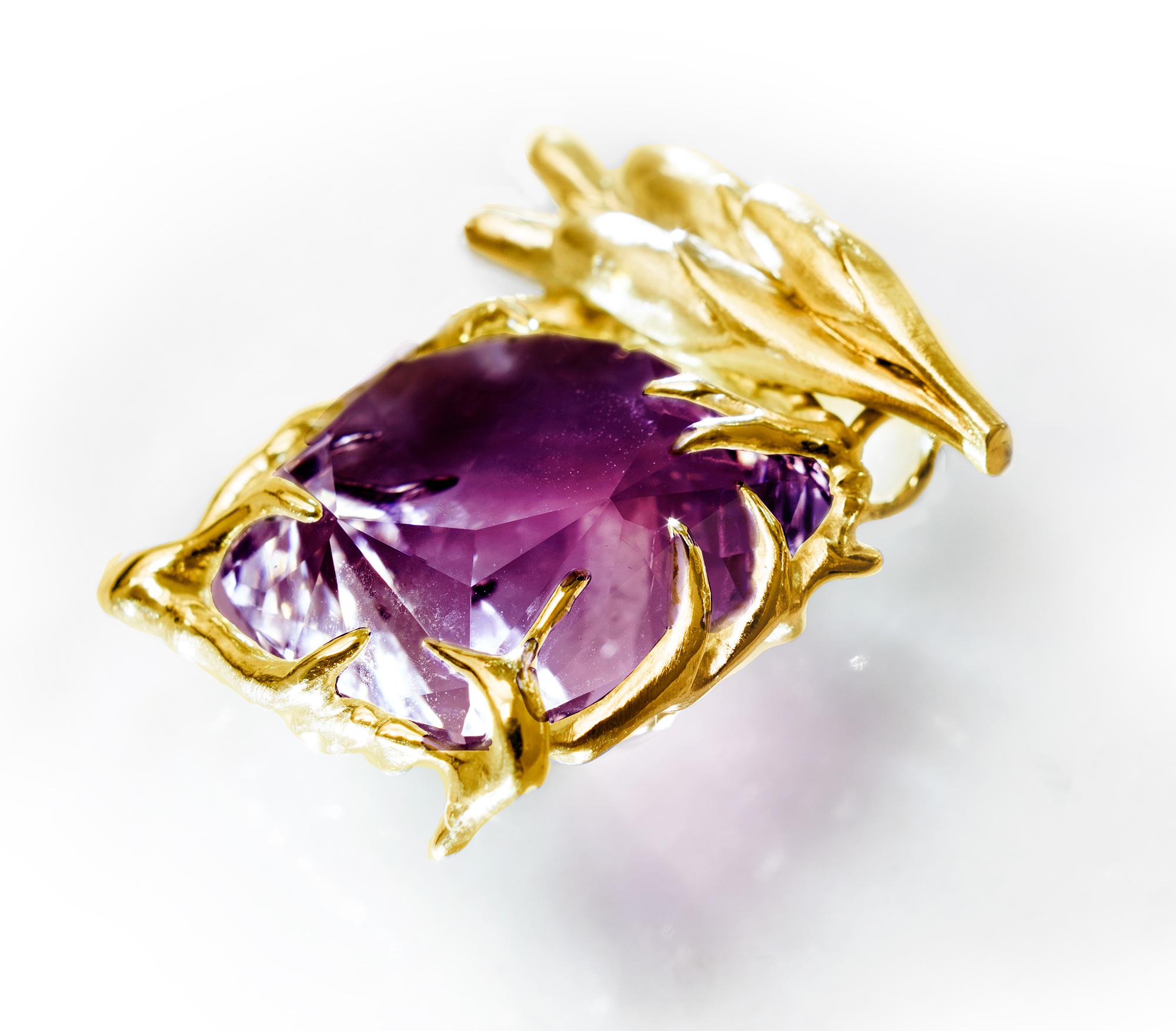 18 Karat Rose Gold Contemporary Cocktail Ring by Artist with Lavender Amethyst For Sale 5