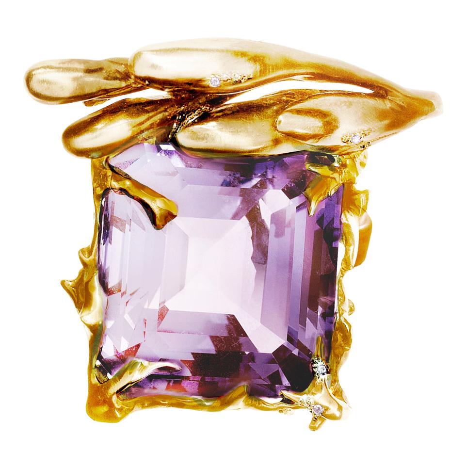 18 Karat Rose Gold Contemporary Cocktail Ring by Artist with Lavender Amethyst For Sale