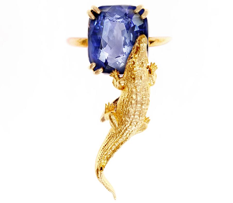 18 Karat Rose Gold Contemporary Ring with 6.96 Cts Ceylon Vivid Blue Sapphire 10