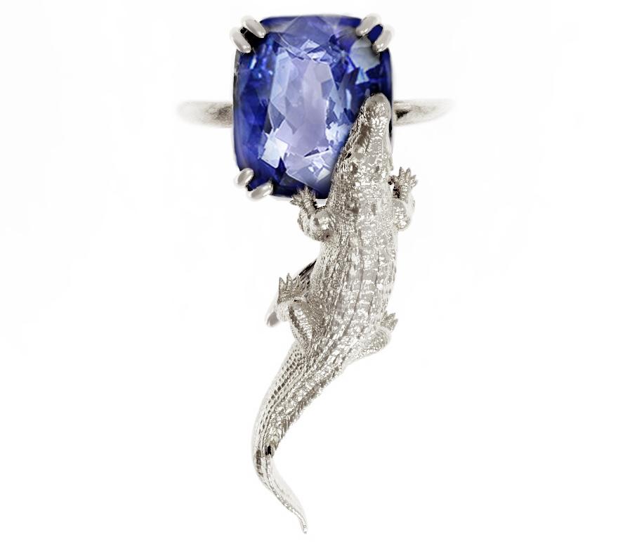 18 Karat Rose Gold Contemporary Ring with 6.96 Cts Ceylon Vivid Blue Sapphire 4